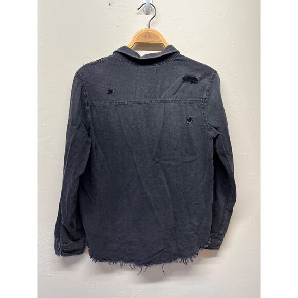 Hollister Womens Long Sleeve Button Up Shirt Denim Distressed Raw Hem Large - Picture 4 of 7